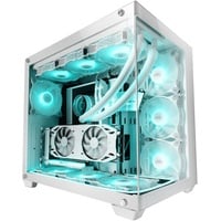 Mars Gaming MCV4 Weiß, Custom XXL E-ATX Gaming Tower, Rahmenloses Front und Seitenfenster Gehärtetem Glas, Modularer Doppelkammerrahmen