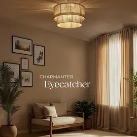 Tectake Deckenleuchte Lignea Lux aus Jute im Boho-Stil, 40W - braun