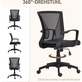 Homcom Bürostuhl mit Kippfunktion, höhenverstellbar Schreibtischstuhl, Drehstuhl bis 120 kg belastbar, für Büro, Arbeitszimmer, Schwarz
