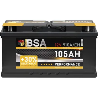 BSA Autobatterie 105Ah 12V Batterie +30% Startleistung Starterbatterie ersetzt 100Ah 88Ah 92Ah 95Ah