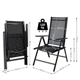 CASARIA Bern Gartenstuhl 60 x 65 x 111 cm anthrazit klappbar 2 St.