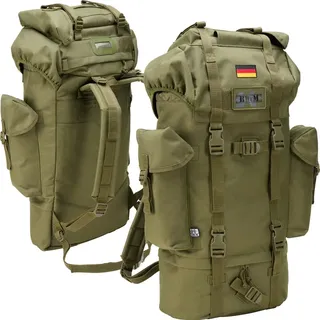 BWuM Bundeswehr Kampfrucksack 65L + Patch & Flagge, Farbe: Oliv - 65 L