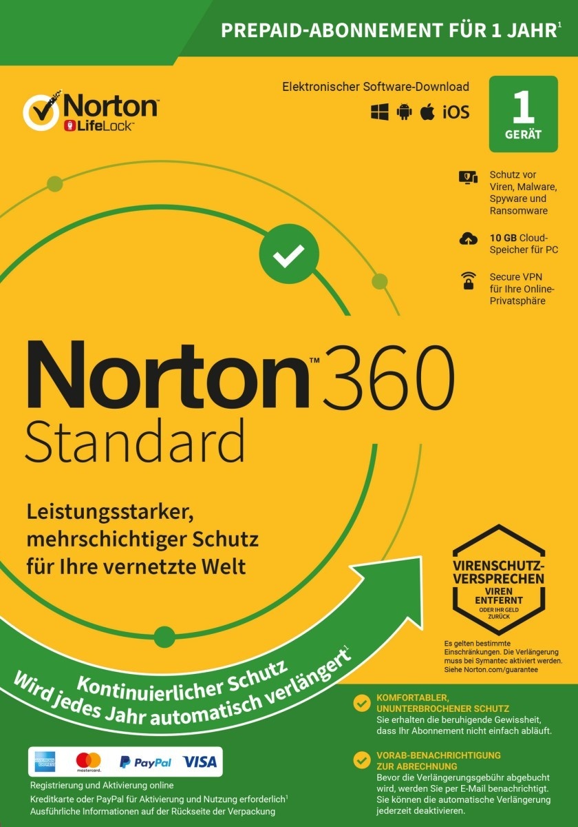 Norton 360 Platinum 20 Geräte 1 Jahr | 100 GB Cloud-Backup | Kein Abo