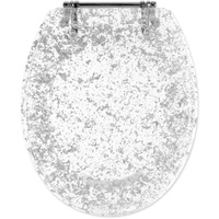 Navaris WC Sitz Toilettendeckel Glitzer - Klodeckel Deckel transparent - Polyresin Toilettensitz 42 x 36 x 4,5 cm - Klobrille einfache Montage