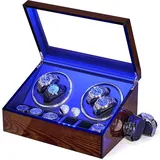 BEWISHOME Uhrenbeweger für Automatikuhren, Automatische Uhrenbeweger Box mit LED-Licht,4 Uhrenbeweger mit leisem Motor und 6 extra Speicherplätze,Luxuriöser Automatik Uhrenbeweger,Watch Winder ESYQ01Y