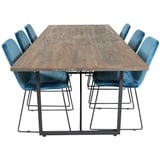 ebuy24 Padang Essgruppe Esstisch Teak und 6 Muce Esszimmerstühle Velour blau.