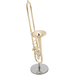 Posaunen-Replik 17×6×5 Miniatur-Posaune-Replik mit Ständer und Koffer, Vergoldetes Instrumentenmodell, Musikalische Verzierungen