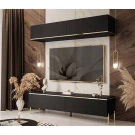 lookway WOHNWAND AURORA in Schwarz Matt mit gerade Goldchrom Fuße