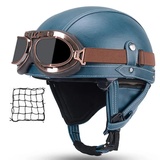 Halbschalenhelm mit ECE, Jethelm Retro, Chopper Helm, Retro Motorrad Helm, Scooter-Helm, Offenem Helm, mit Brille halbhelm Motorrad männer motorradhelm