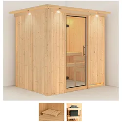 Sauna KARIBU "Bedine", beige (naturbelassen), ohne Ofen, (ohne Ofen), Saunen, ohne Ofen