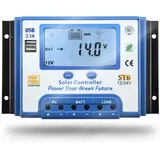 SolaMr 30A Solarladeregler 12V/24V Intelligenter Regler mit LCD-Display und doppeltem USB-Anschluss für Solarbatterien - ST6-30A