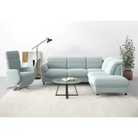 Ecksofa SIT & MORE "Grenoble L-Form mit Federkern" Sofas Gr. B/H/T: 247cm x 85cm x 222cm, Struktur fein, Ottomane rechts, mit Armteilverstellung-mit Kopfteilverstellung, blau (aqua) wahlweise mit Bettfunktion, Bettkasten, Arm- und Kopfteilverstellung