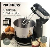 Progress Kompakter Standmixer, 250 W, schwarz/Edelstahl Handmixer mit Schüssel