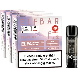 Elf Bar ELFA Prefilled Pod x 2 - Peach Ice 2.0% , 3er Pack