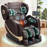 F FURNIMAT Massagesessel, Ganzkörper-Massagestuhl mit 14 Rollen, 8 Komfort-Luftkissen & Zero Gravity– Bluetooth Lautsprecher, Touchscreen, Handyhülter, Wärme für Lenden und Beine (Braun)