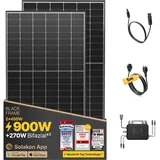 Solakon 900W Balkonkraftwerk - Balkonkraftwerk 800W komplett Steckdose - neuester 800 Watt Wechselrichter - Solaranlage Komplettset - 450W bifaziale Solarmodule inkl Zubehör - 5m Kabel, Ohne Halterung