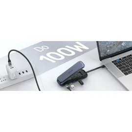 UNITEK Hub USB-C M.2 HDMI 2.0 PD 100W D1046A (USB-C, 6 Ports), Dockingstation + USB Hub, Grau