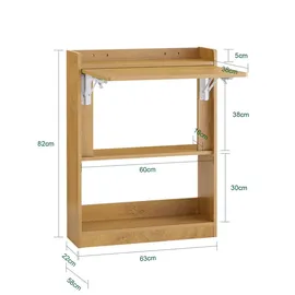 SoBuy Schreibtisch Computertisch mit Ablagen Kleiner Schreibtisch Arbeitstisch Bürotisch Klapptisch Homeoffice 63x82x58cm Natur 64x82x58cm FWT92-N