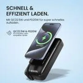 Viesta Viesta® Powerbank 20.000 mAh Weiß – 22,5W Schnellladen, PD20W – integrierte Kabel Usb-c- & Lightning), Usb-a, Usb-c Lcd-display, LED-Taschen... - Weiß