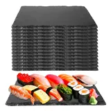 STARVAST 10er-Set Schieferplatte Servierplatte und 5 er Talcumstift,25 x 15 cm mit Kreidestift - Perfekt als Frühstücksbrett, Servierplatte, Serviertablett, Schieferplatten fürs Buffet, Sushi