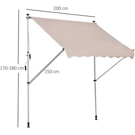 Outsunny Sonnenschirm Markise Aluminium Polyester Cremeweiß L200 x B150 x H170-280 cm
