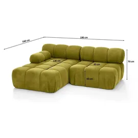 kaiser möbel Ecksofa L-Form Mini II modular, Veloursstoff Salvador, Olive, Links, Selia - Olive