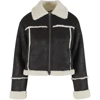 URBAN CLASSICS Shearling Lederjacke Black / White Sand L