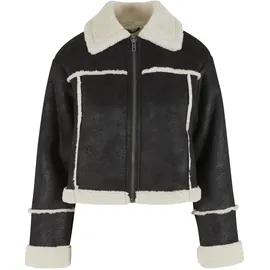 URBAN CLASSICS Shearling Lederjacke Black / White Sand L