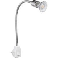 Ledscom.de Steckdosenlampe LESCH Leselampe Schwanenhals, Schalter, Chrom inkl. GU10