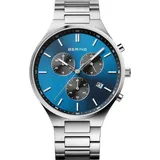 BERING Herrenuhr analog Quarz mit Titanband mit Titanelementen-Armband 11743-707 - Silber/Blau