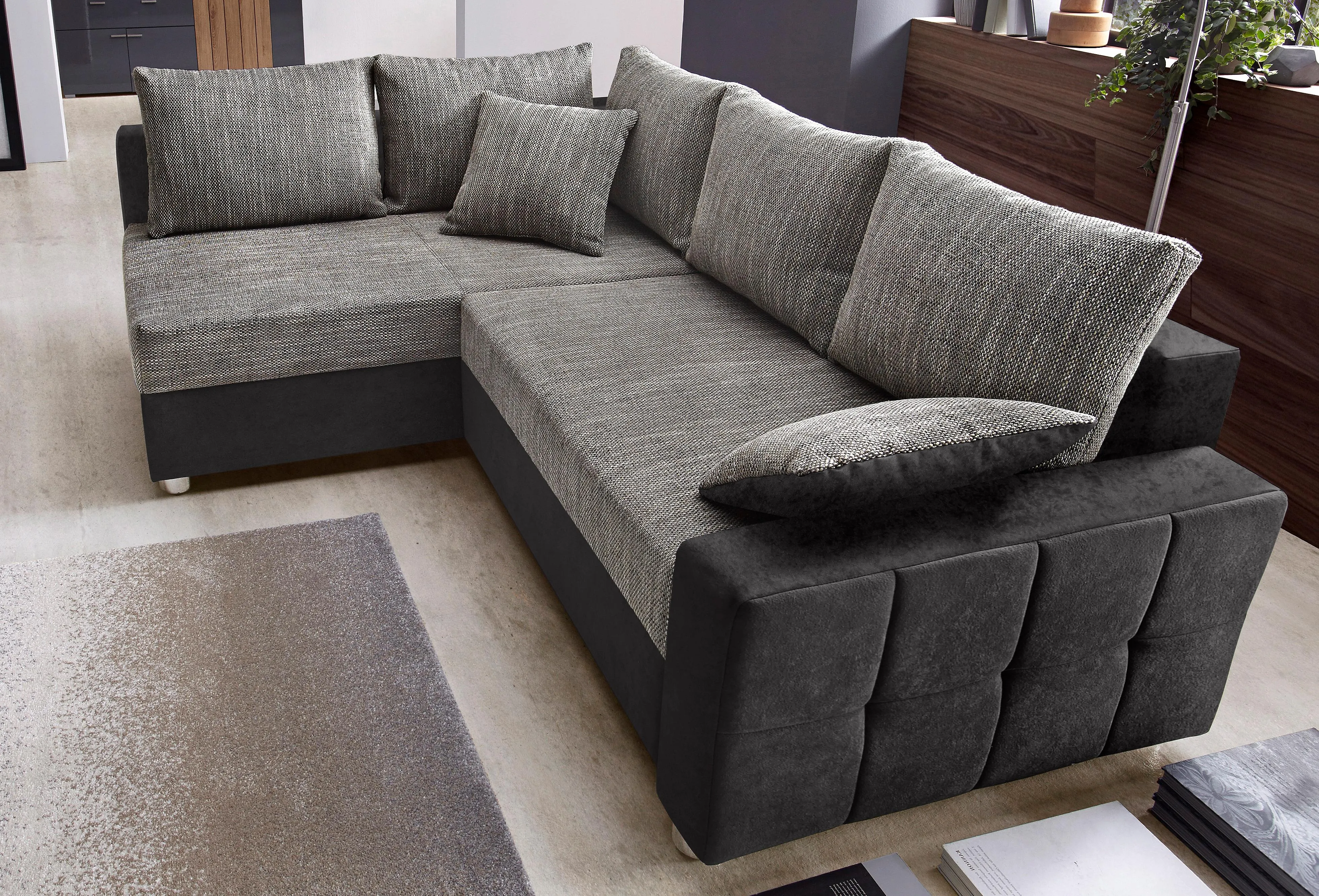 COLLECTION AB Ecksofa »Parma L-Form«, mit Bettfunktion und Federkern COLLECTION AB schwarz/grau