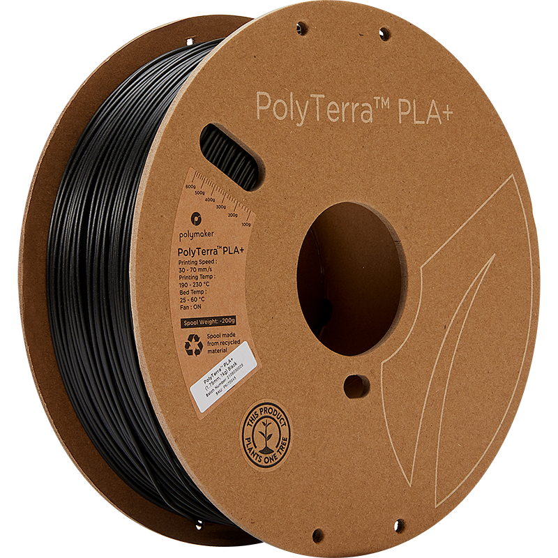 Polymaker PolyTerra PLA +, Farbe: Schwarz, Gewicht: 3 kg, Filamentgröße: 1.75mm