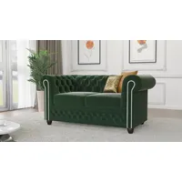s-style möbel CHESTERFIELD-SOFA 2-Sitzer Nyx Flasche grün Samt