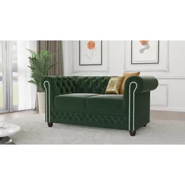 s-style möbel CHESTERFIELD-SOFA 2-Sitzer Nyx Flasche grün Samt