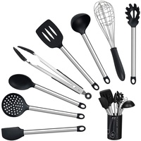 Küchenhelfer Set, Silikon Kochset 9-teiliges, Antihaft Hitzebeständiger Silikon Spatel Set, Hitzebeständiger Silikonspatel Set, Küchenutensilien mit Edelstahlgriff, Küchenutensilien mit Pfannenwender