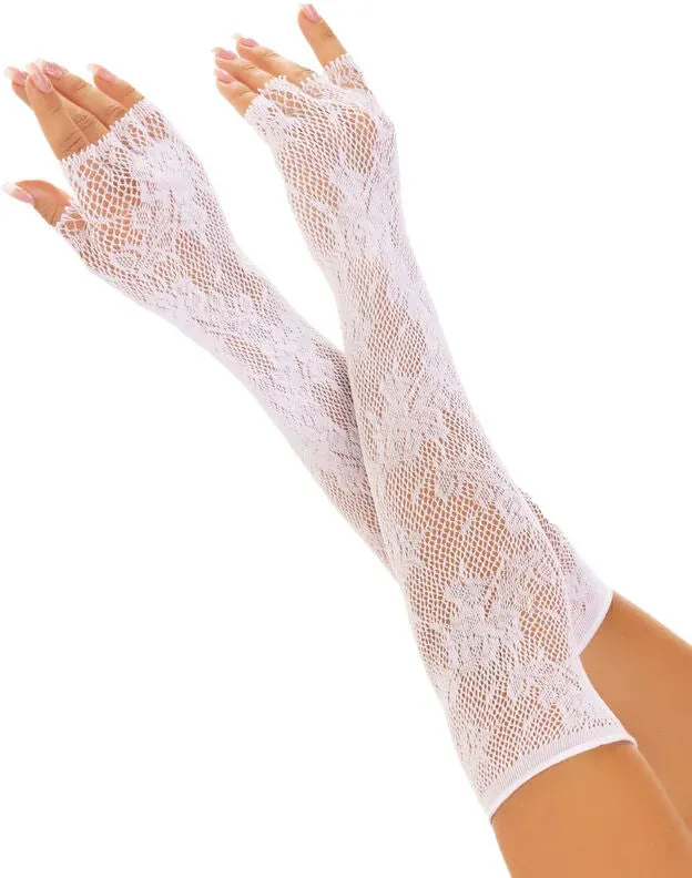 LEG AVENUE Floral Network fingerlose Handschuhe - Weiß
