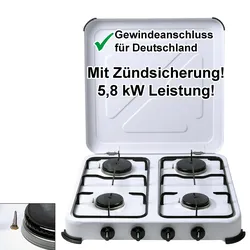 Camping-Gas-Kocher Mobi 4-flammig, weiss  mit Zündsicherung