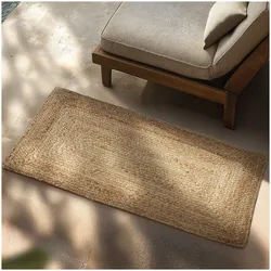 tectake® Handgewebter Teppich, verschiedene Größen, aus Jute, 100 % Naturfasern, strapazierfähig und pflegeleicht