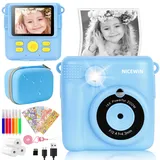 Sofortbildkamera Kinderkamera 1080P 2,4" Bildschirm - Kinder Kamera mit Druckpapier & 32GB Karte, Digitalkamera Kinder VideoKamera mit Farbigen Stiften Spielzeug Geschenk für Kinder 3-12 Jahre (Blau)