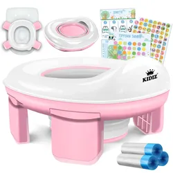 KIDIZ® Töpfchen für Kinder Toilettensitz Töpfchentrainer WC Sitz    Lerntöpfchen bequemem, PP-Material mit Müllbeutel   Kindertöpfchen für Unterwegs & Belohnungssystem mit Stickern 3 in 1 Lösung