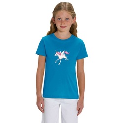 Hilltop Print-Shirt Hochwertiges Kinder Mädchen T-Shirt aus Bio Baumwolle Einhorn Motiv blau 134/146