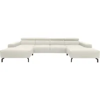 Wohnlandschaft DOMO COLLECTION "Cunelli tolle Sitznähte als Designelement, fester Sitzkomfort, U-Form", beige (elfenbein), B:376cm H:79cm T:175cm, Sofas, wahlweise mit Kopfteilverstellung, bodenfrei