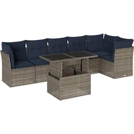 vidaXL Gartensofa-Set mit Kissen, grau, Polyrattan