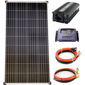 Solartronics Komplettset 1x130 Watt Poly Solarmodul 600 W Spannungswandler 10A Laderegler gelb Solar Inselanlage