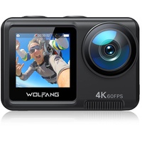 WOLFANG GA420 Action Cam 4K 60FPS Unterwasserkamera WiFi 10M Wasserdicht ohne Gehäuse 3.0 EIS Bildstabilisator Dual Screen Helmkamera (Externem Mikrofon, 2x1350mAh Akkus und Zubehör Kit)