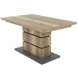 byLIVING Esstisch Bea, 140-190x86 cm, Tischplatte Melamin Monument Oak, Säule Melamin Monument Oak mit Applikation in Anthrazit, Bodenplatte Melam... - Grau/Braun