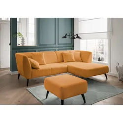 Ecksofa INOSIGN "Colori L-Form", gold, B:264cm H:80cm T:160cm, 100% Polyester, Sofas, Holzfußfarbe wählbar, inkl. 4x Zierkissen