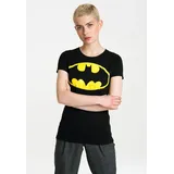LOGOSHIRT T-Shirt "Batman", Damen, Gr. XS, schwarz (schwarz, gelb), 100% Baumwolle, bedruckt, mehrfarbig, normal, Rundhals, Shirts T-Shirt, mit coolem Superhelden-Print