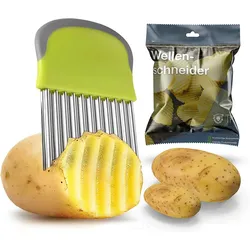 2x Premium Wellenschneider - Gemüseschneider für Kartoffeln, Pommes - aus Edelstahl - Wellenschnittmesser & Riffelmesser & Wellenmesser