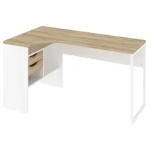 VCM ebuy24 Plus Eckschreibtisch mit 3 Ablagen und 2 Schubladen Weiss und Eichenstruktur